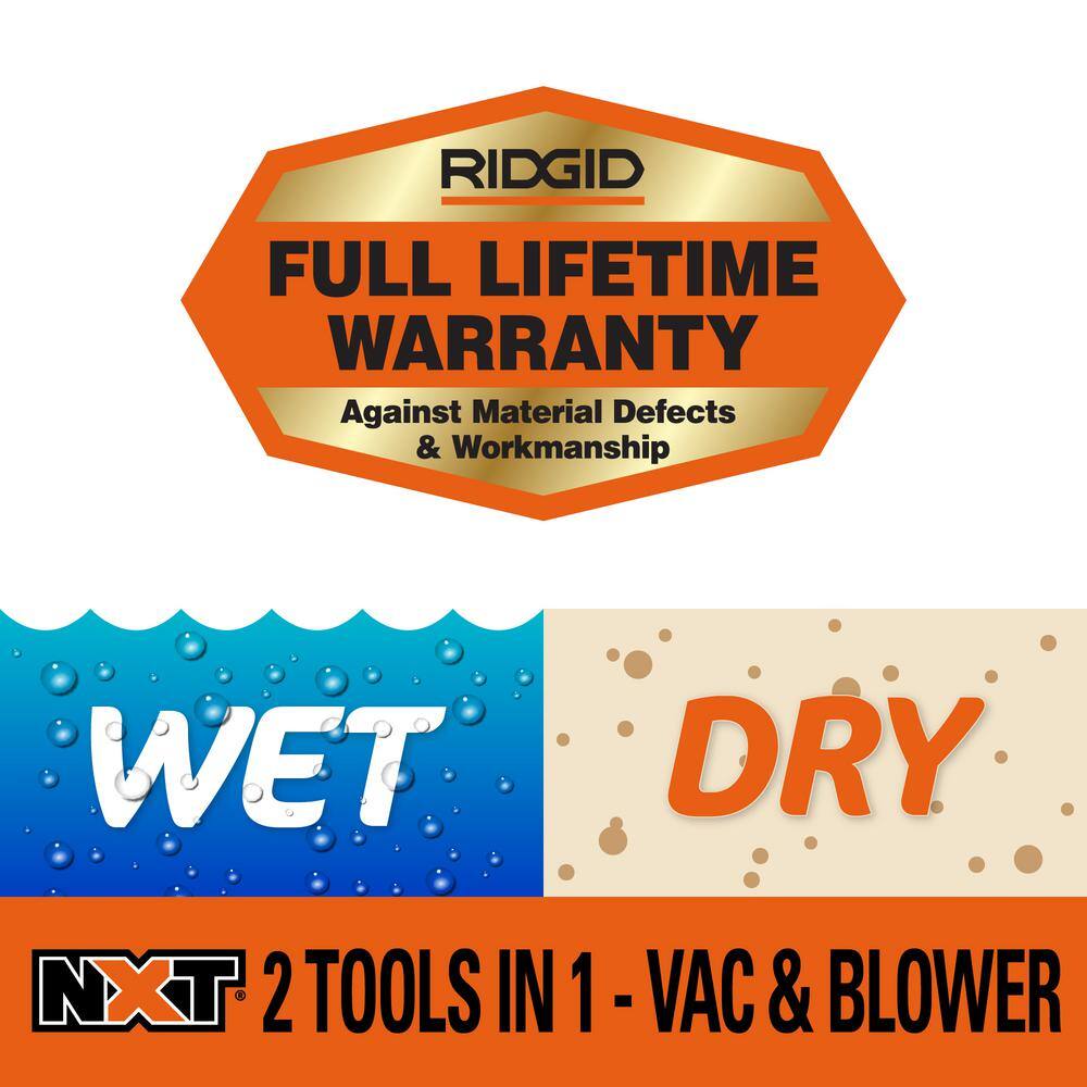 16 Gallon 6.5 Peak HP NXT WetDry Shop Vacuum with Detachable Blower Filter Locking Hose and Accessories HD1600