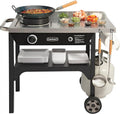 Cuisinart Outdoor Wok Station, 50,000 BTU Propane Outdoor Wok Burner w Prep Table, 14�测�� Carbon Steel Wok for Stir Fry, Searing, BBQ �� Black