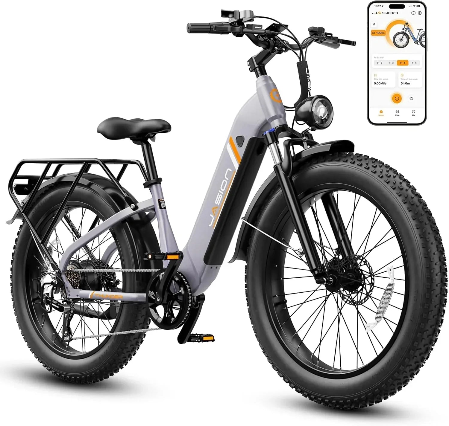 Thunder Electric Bike 1500W 30+MPH 80Miles Range Fat Tire Hydraulic Disc Brakes