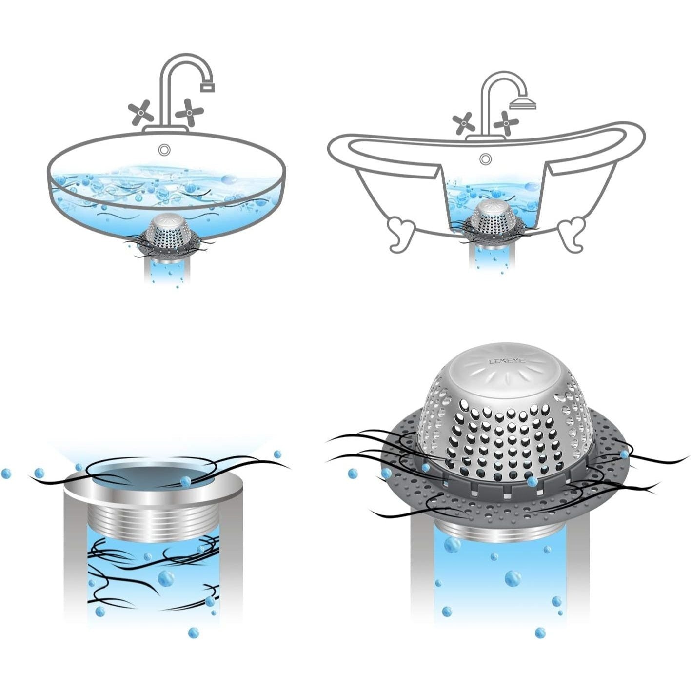 Zareline Flexible Silicone Hair Catcher - Universal Anti-Clog Drain Cover & Stopper