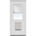 National Door Company Steel Exterior Door, Primed, 1/2 Lite with Clear Glass Internal Blinds & Pet Door, Right Hand Inswing, 32�测��x80�测��