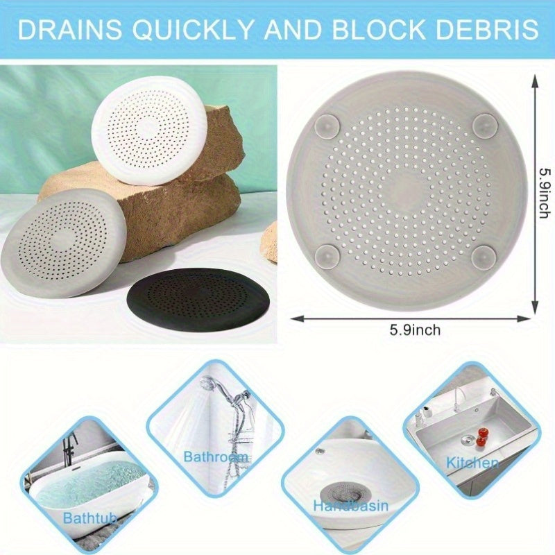 Zareline™ 2-Pack Silicone Shower Drain Hair Catcher with Suction Cups - Black Anti-Slip Strainer