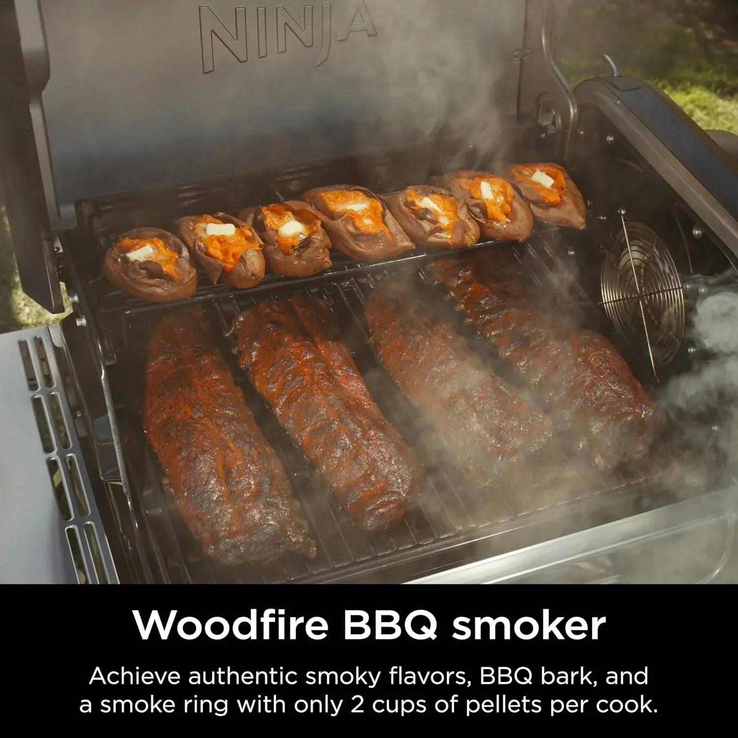 Ninja FlexFlame, Grill and Smoker, Electric and Propane Grill, Roaster, BBQ Grill, 5-in-1 Cooking System, 3 Burner, Digital Control, Outdoor Cooking, Griddle, Pizza Maker, Stainless Steel, PG301